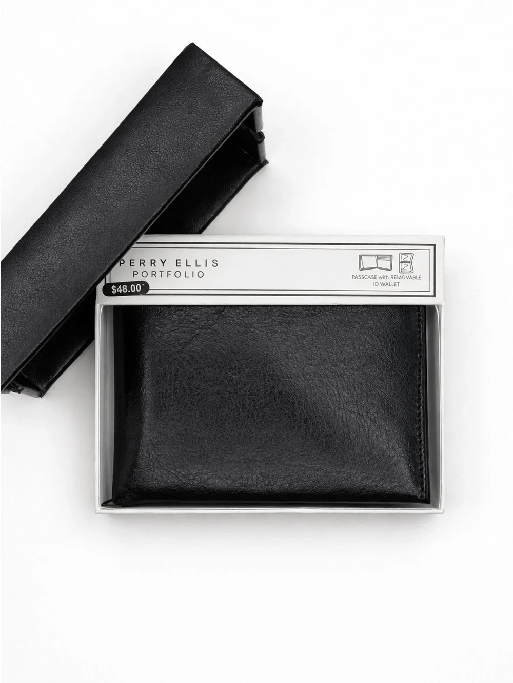 Perry Ellis Black Leather Bi-Fold Wallet Mens Wallet